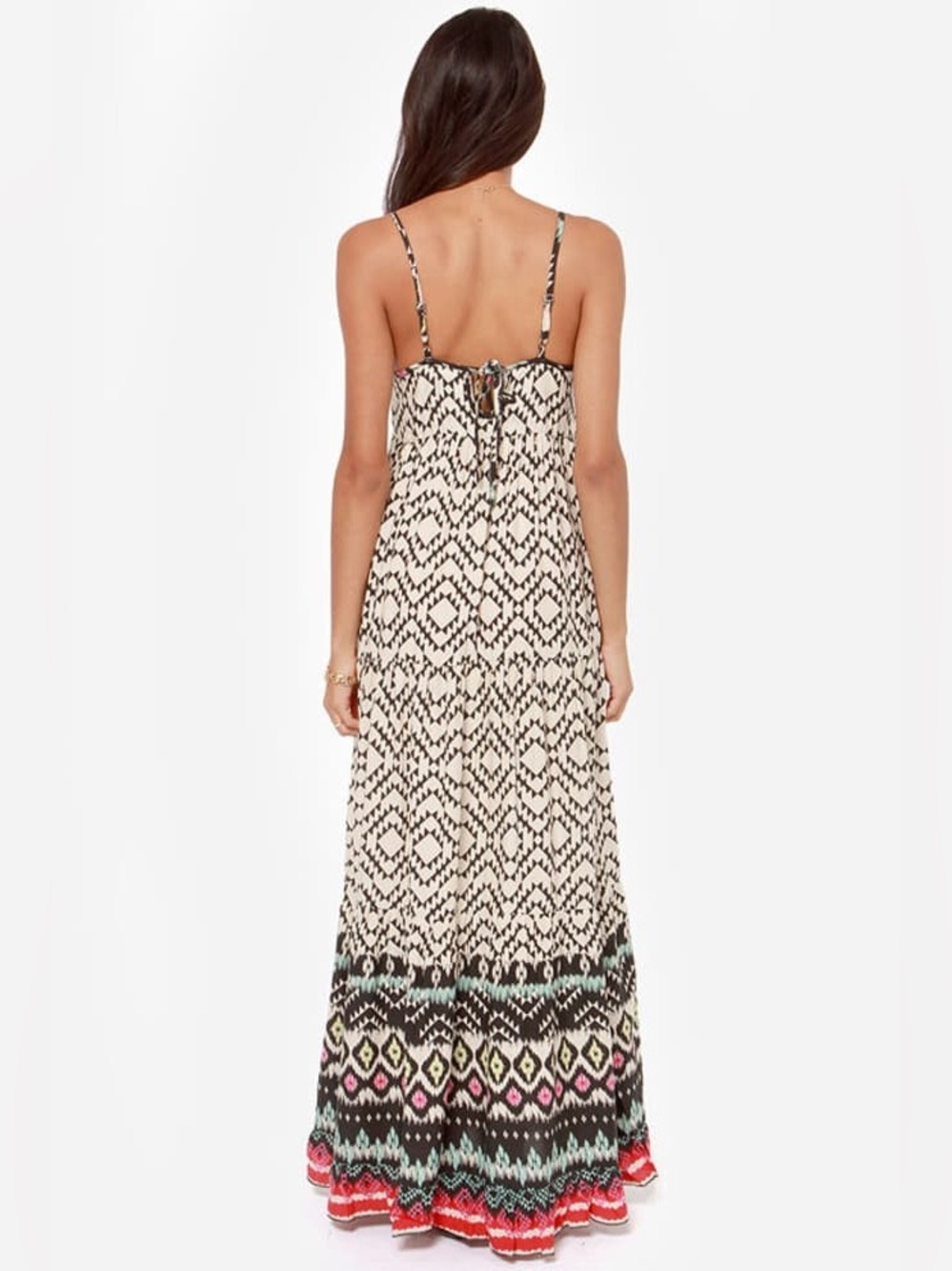 Billabong Brighter Than Black and Beige Print Maxi Dress NWT - Picture 1 of 9